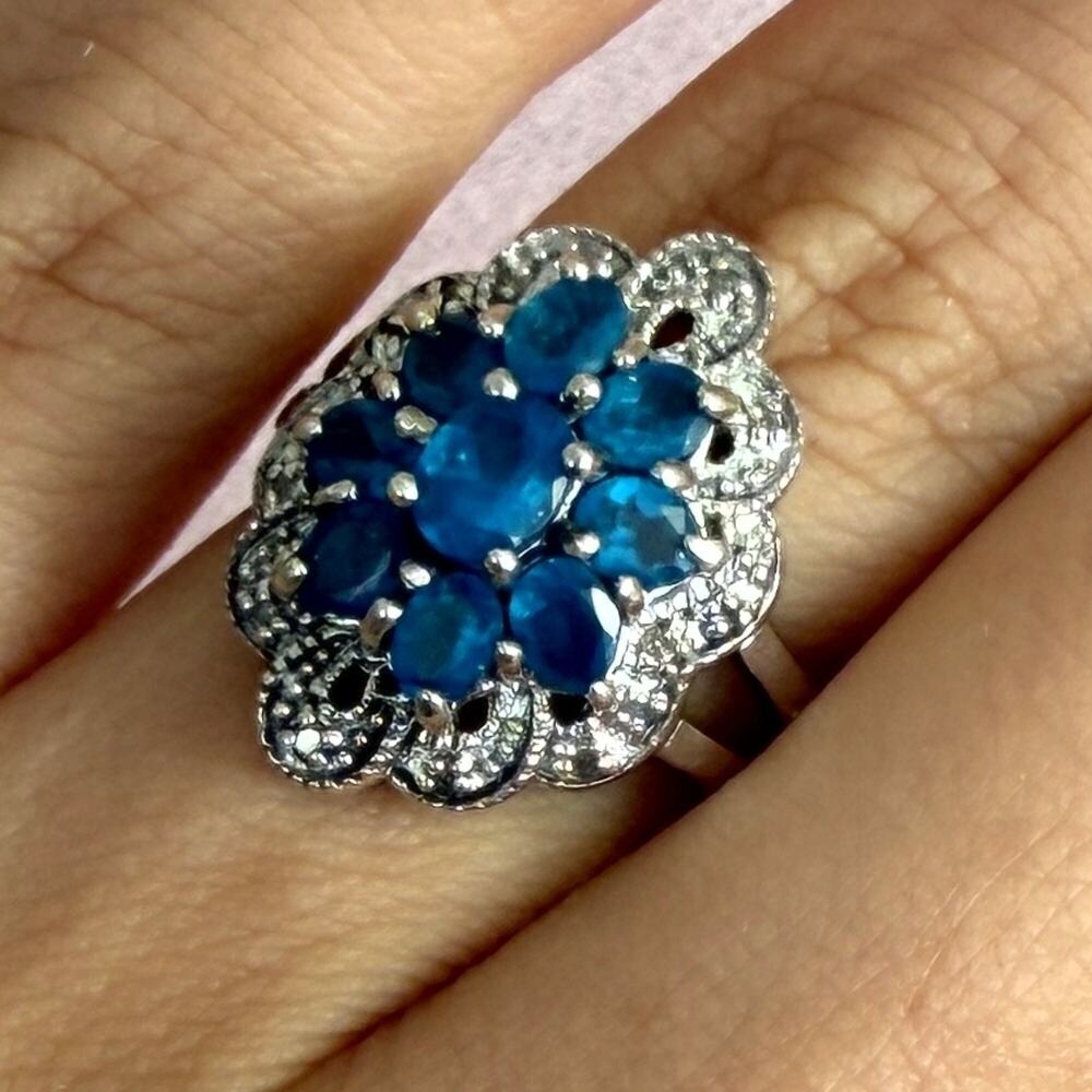 sterling silver blue cz flower ring size 5.75